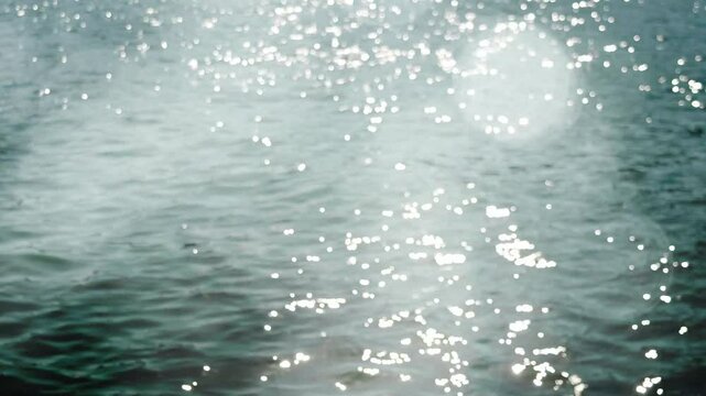 夏　強い太陽の日差しを受けてキラキラ光る青い海・川の水の表面・波の模様と輝く光のボケ　暑い・猛暑・涼しい・夏休み・水遊び・バカンスの背景