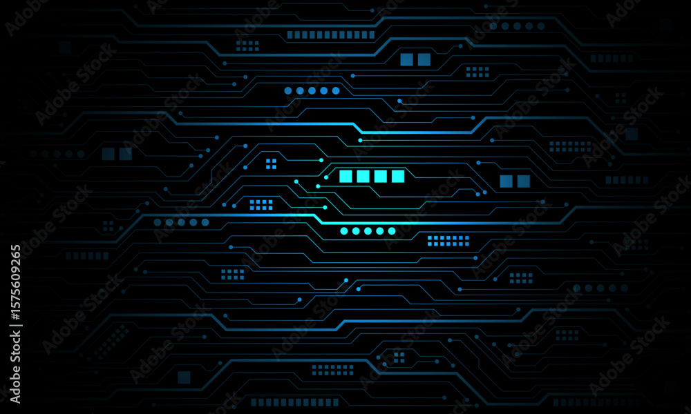Poster abstract blue circuit board technology connected lines electronics elements computer motherboard chi