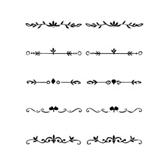 Gold text dividers doodle set. Wedding decorative elements. Divider ornament, borders, floral, vintage line separators. Hand drawn vector illustration isolated on white background. Set page dividers.
