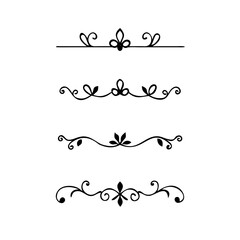 Gold text dividers doodle set. Wedding decorative elements. Divider ornament, borders, floral, vintage line separators. Hand drawn vector illustration isolated on white background. Set page dividers.
