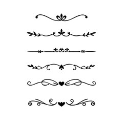 Gold text dividers doodle set. Wedding decorative elements. Divider ornament, borders, floral, vintage line separators. Hand drawn vector illustration isolated on white background. Set page dividers.
