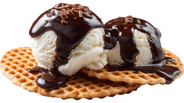 Tasty Dutch waffles, stroopwafels with ice cream isolated on a white background