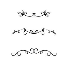 Gold text dividers doodle set. Wedding decorative elements. Divider ornament, borders, floral, vintage line separators. Hand drawn vector illustration isolated on white background. Set page dividers.
