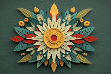 Symmetrical Paper Art: A Colorful Quill Flower with Intricate Details