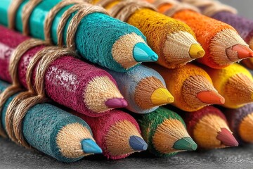 Colorful Fabric Pencils Tied with Twine in a Stack