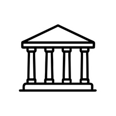 Fototapeta premium Outlined icon of a traditional bank building with columns, black stroke vector