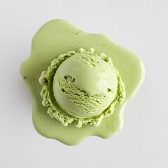 Top view of pistachio ice cream scoop
