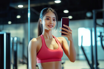 Fit Woman Taking Selfie in Gym