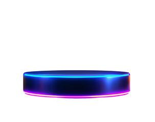 Round LED Podium with Animated Light Rings and Futuristic Glow, Side View, Isolated on Transparent Background