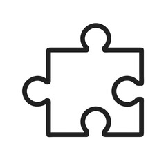 Obraz premium Simple puzzle piece design in black outline style on a white background, problem-solving concept, 