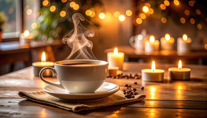 Fototapeta premium Cozy coffee scene with warm lighting