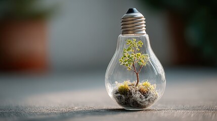 Plant growing inside transparent light bulb representing green innovation, eco ideas, and sustainable technology
