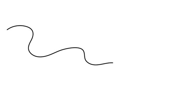Scribbly stroke one line art animation, hand drawn wavy curly dividing element continuous drawing contour motion. Twiddle swirl separator curve strip with volutes and tendril outline video. 4k