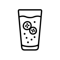 Cucumber water in a glass with sliced cucumbers and bubbles  