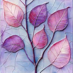 Pink Purple Leaf Branch Textured Art Painting