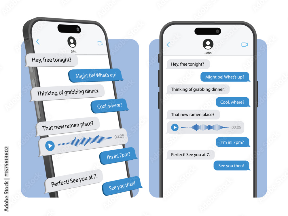 Poster 3d realistic smartphone messenger on screen – mobile chat app template with voice message and conver