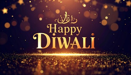 Golden Diwali greeting on dark background with glittering effects