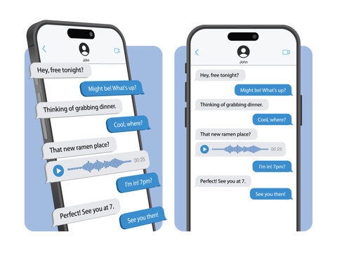 3D Realistic Smartphone Messenger on Screen – Mobile Chat App Template with Voice Message and Conversation Bubbles – Vector Illustration for Communication, Banner, Leaflet or Promotion Design