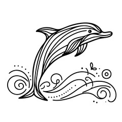 Fototapeta premium Elegant Leaping Dolphin: Ocean Wildlife Line Art