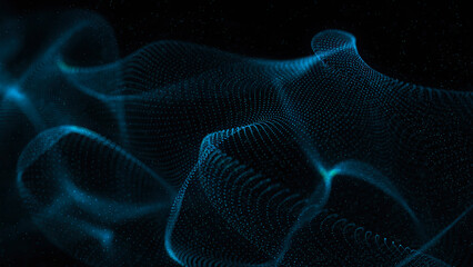 Abstract blue wave form with blue light digital effect on black background. Network communication wave signal technology futuristic concept.