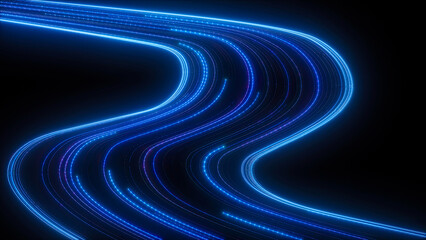 High speed blue line abstract technology background digital fiber hi tech concept. Speed light line blurred on dark background, Data fast transfer simulation.