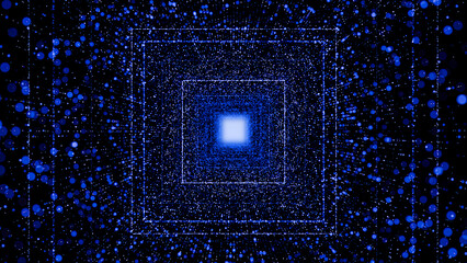 Fantastic animate of an astral tunnel or travel wormhole with neon lights and brights. Concept of space, energy , Abstract blue vortex time portal background.