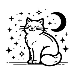 Obraz premium Cute Cat Sleeping Under the Moon and Stars