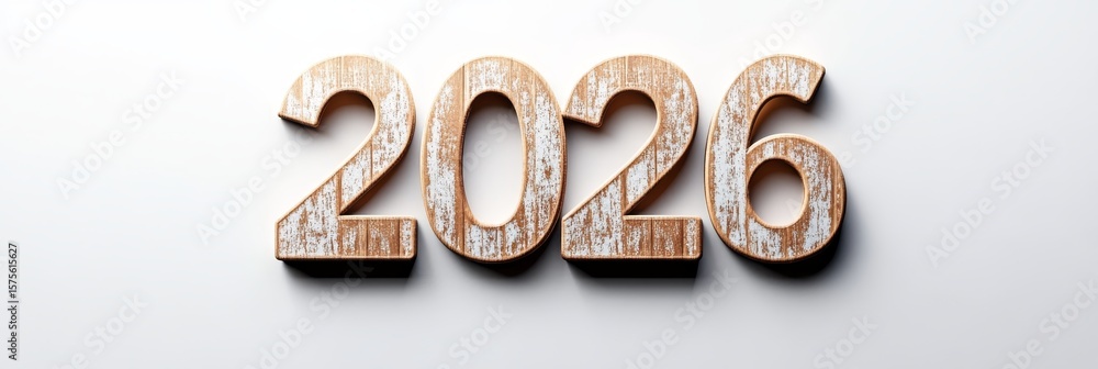 Poster elegant display of rustic wooden calendar numbers 2026 on a soft minimalist background for events