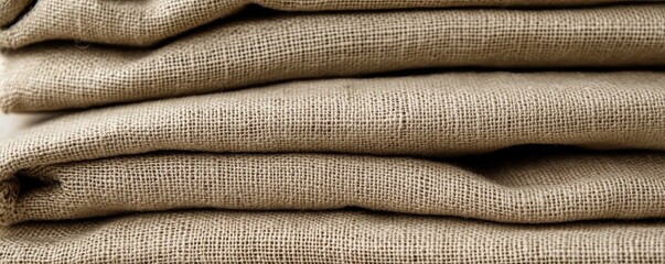 Sustainable fashion concept Textured fabric neatly folded in layers, showcasing a natural and rustic aesthetic.