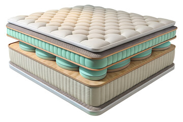 Mattress Layers Cross Section Exploded View on Transparent Background Detailed