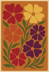 Colorful retro floral artwork, inspired by 60s mod and 70s psychedelic art movements.