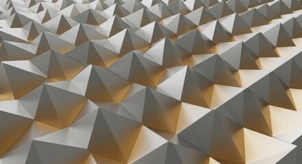Metallic pyramids form a mesmerizing geometric pattern, glowing with warm light from below to create a modern and stylish architectural texture.