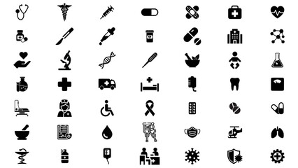 set medicine and health icon silhuette vector