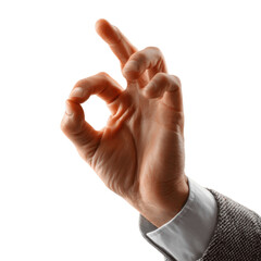 Hand with gesture symbolizing approval and satisfaction on black background