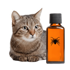 Cat with Bottle of Spider Repellent in Studio Setting
