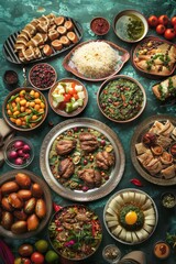 Fototapeta premium Traditional pakistani feast celebrating independence day with vibrant dishes and cultural splendor