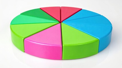 Obraz premium T Bank Colorful pie shape divided into segments, showcasing vibrant hues of pink, green, blue, and red.