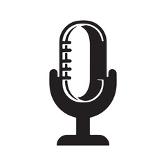 Metal microphone silhouette on white background. Microphone icon sign vector illustration design