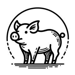 Fototapeta premium Line Art Pig Illustration Cute Hog Design