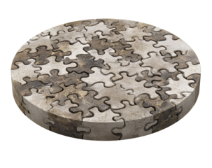 Round Podium Formed by Puzzle Pieces Interlocked Together, Top View, Isolated on Transparent Background