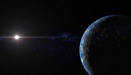 Obraz premium Earth in space with sun flare