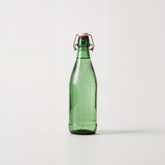 Glass bottle with swing top made of green glass on white background