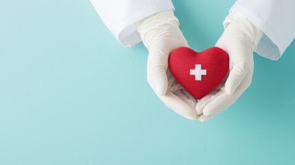 Healthcare action holding a heart symbol in a clean environment medical concept focused on love and care