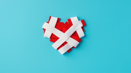 Healing heart with bandages blue background creative concept minimalist style symbolism of care and recovery