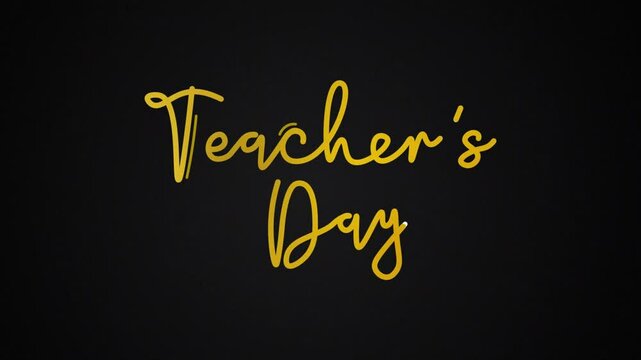 Teachers day One line continuous animated typography intro outro, hand drawn calligraphy monoline vintage text on background, aniamted Calligraphy lettering animation video, golden type on black bg