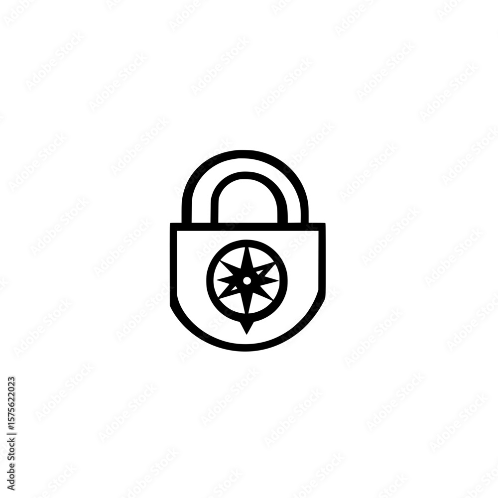 Poster compass inside padlock symbolizing security and direction in navigation and protection concept
