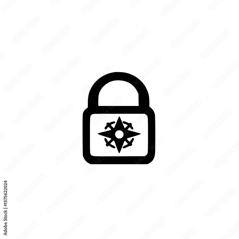 Poster secure navigation concept with compass locked inside padlock representing safety and guidance