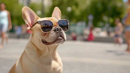 French Bulldog sunglasses fashionable confident outdoor summer happy pet