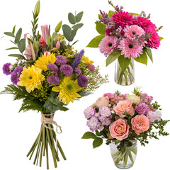 Obraz premium PNG Vibrant colorful floral arrangements, element set on transparent background