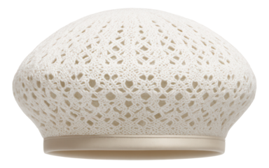 White crochet beret with intricate openwork patterns